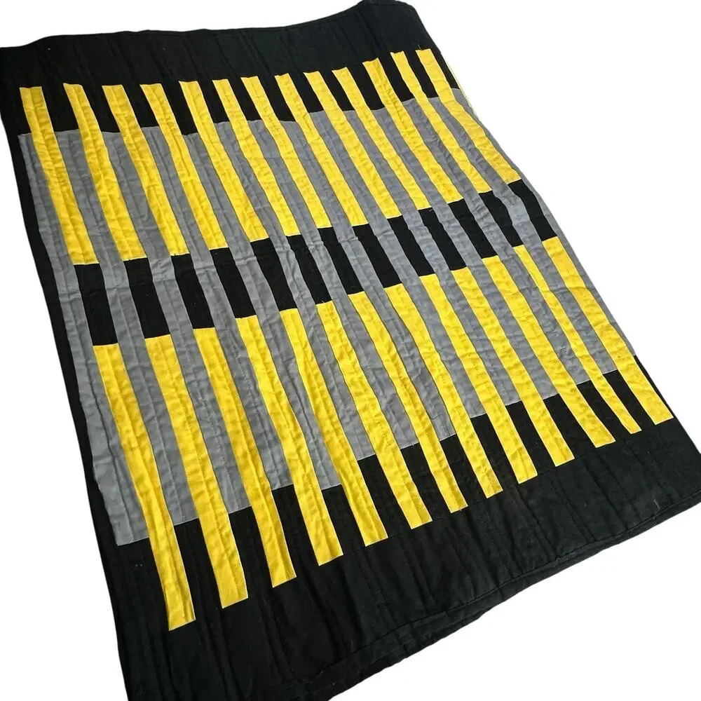 black yellow gray throw striped quilt blanket